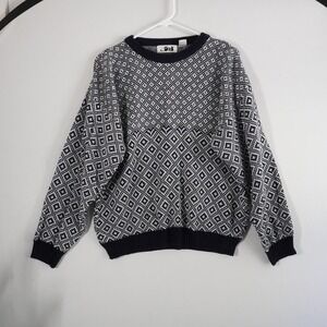 VTG Jed Sweater Women's Large Fair Isle Pattern Knit Crewneck Long Sleeve Blue